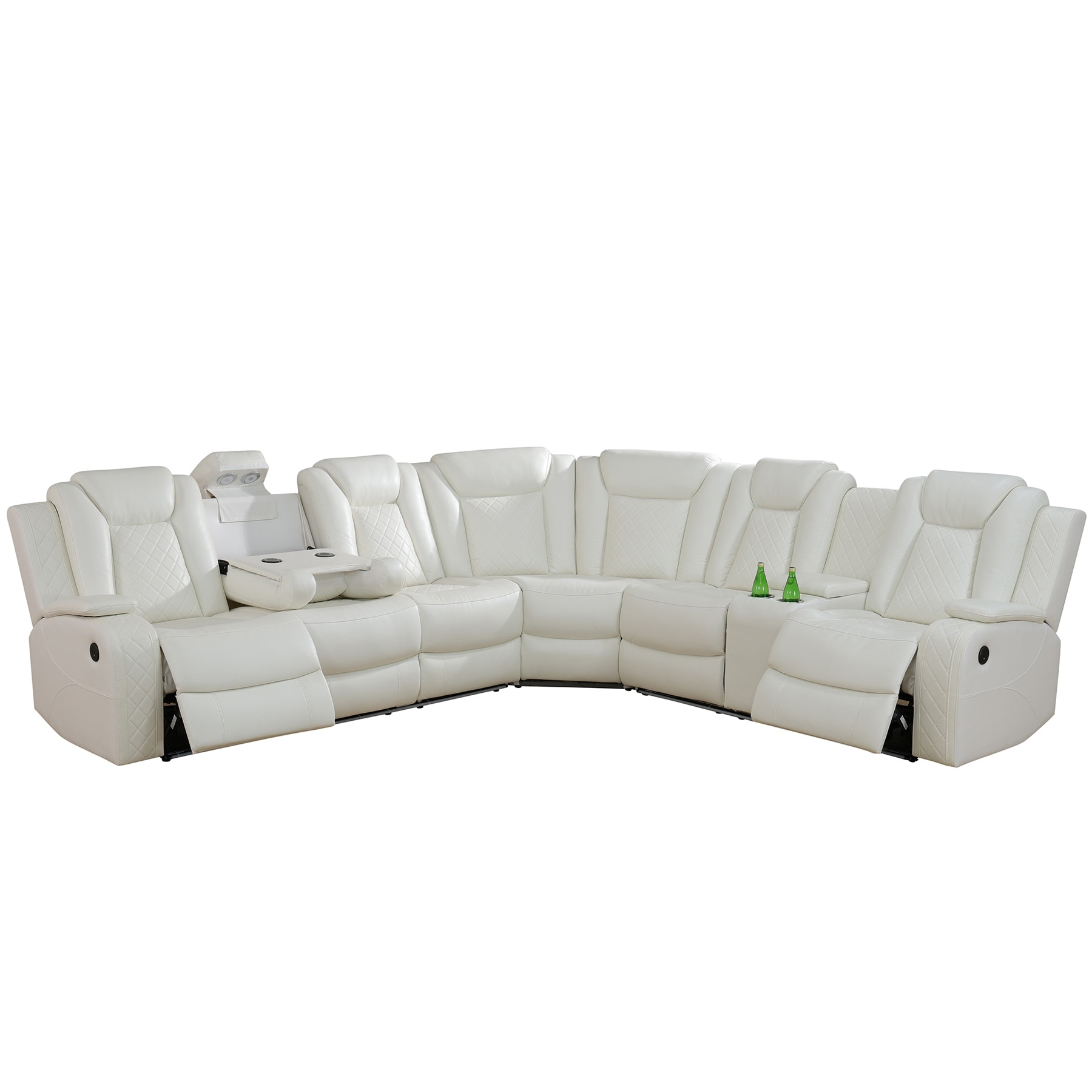 Off-White Breathing Leather 3-Piece Living Room Recliner Sofa set