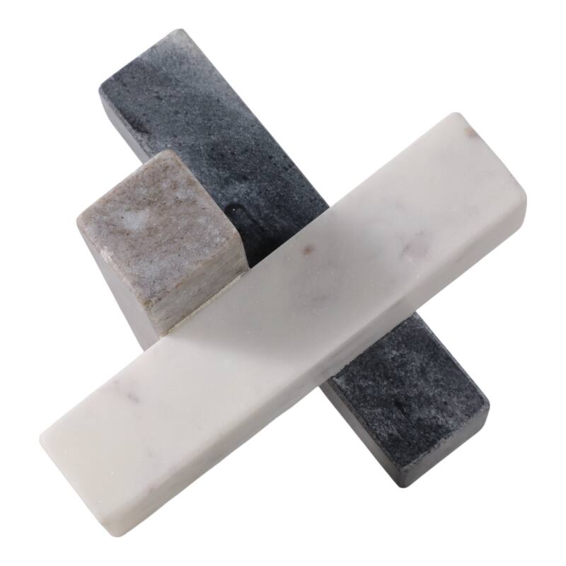 Stone Marble Decorative Object Sculpture Interlocking Angular Design - 6" x 6" x 6"