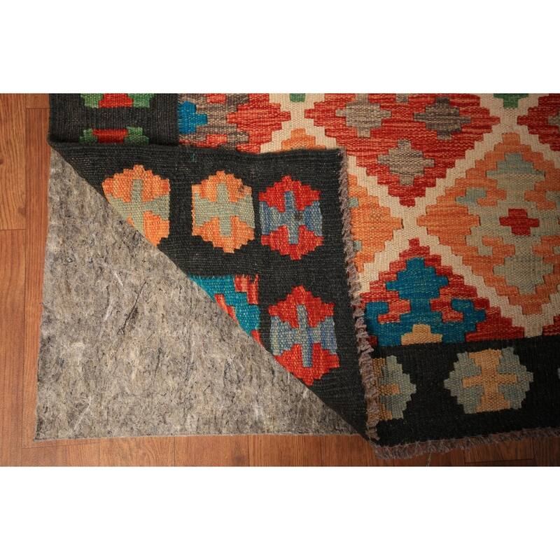 All-Over Trellis Kilim Area Rug Hand-Woven Wool Carpet - 8'9" x 11'4"