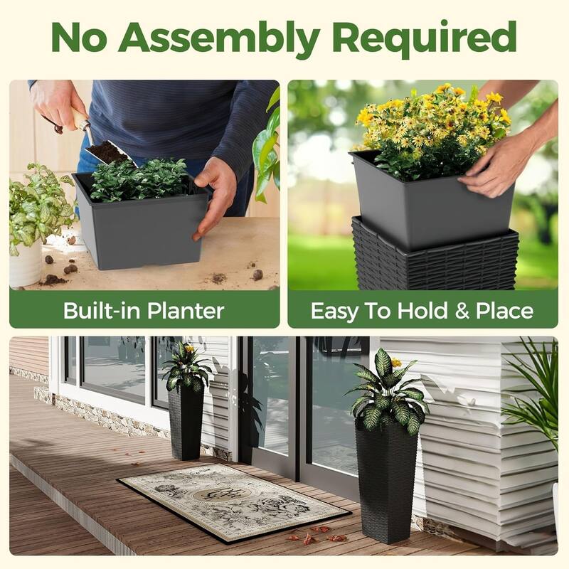 32-Inch Outdoor Tall Planter With Removable Inner Liner And Drainage Holes
