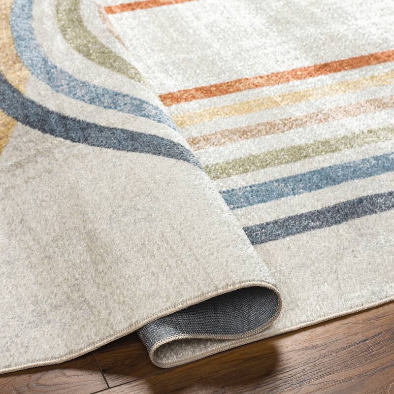 Livabliss Lillian Machine Washable Rainbow Stripes Area Rug