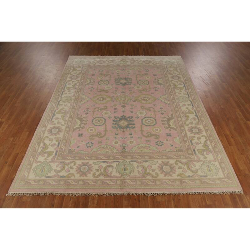 Pink Oushak Indian Area Rug Handmade Floral Wool Carpet - 7'10" x 10'1"
