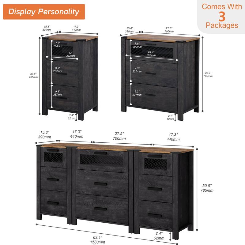 WAMPAT TV Stand with 9 Drawers, Dresser Cabinet with Storage Organizer Units ,Chest Tower with Mesh Door - 1 Pack