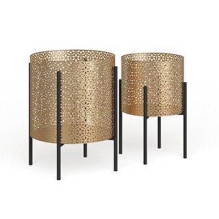 Gold or Black Iron Metal Contemporary Floral Pattern Planter (Set 2)