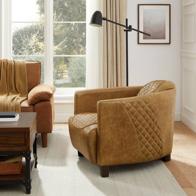 Mid-century and Modern Top Grain Leather Accent Arm Chair