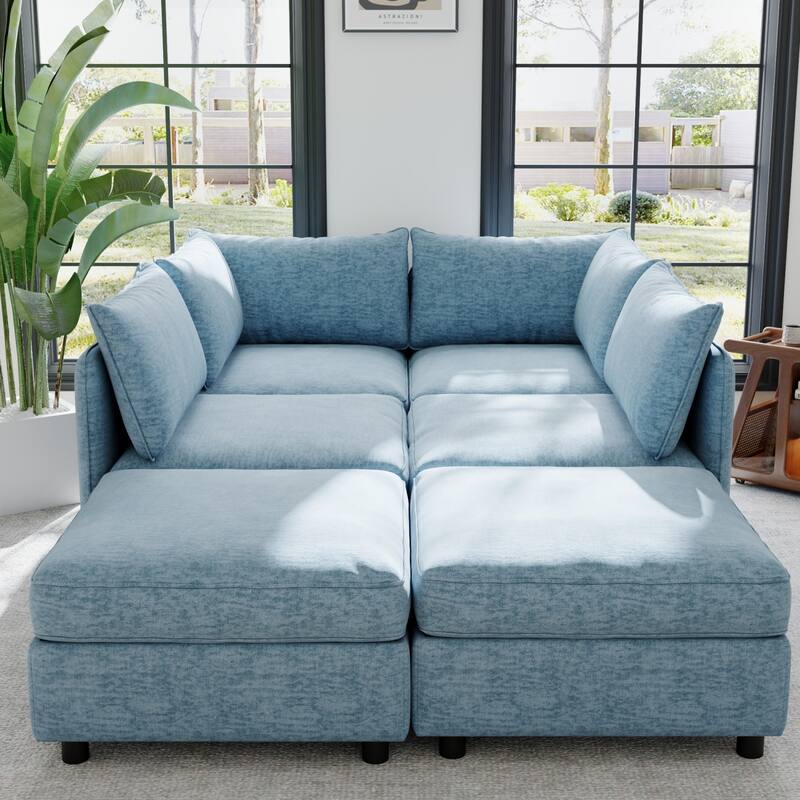 129" Chenille Sectional Sofa with Storage and Two Ottomans