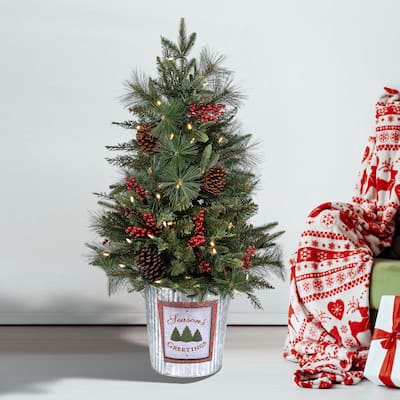3' LED Potted Berry And Mix Greens Tree