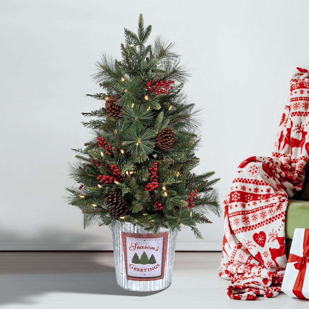 3' LED Potted Berry And Mix Greens Tree