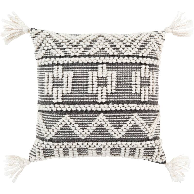 The Curated Nomad Taber Boho Tassels Wool 18-inch Pillow with Down or Poly Fill - Polyester