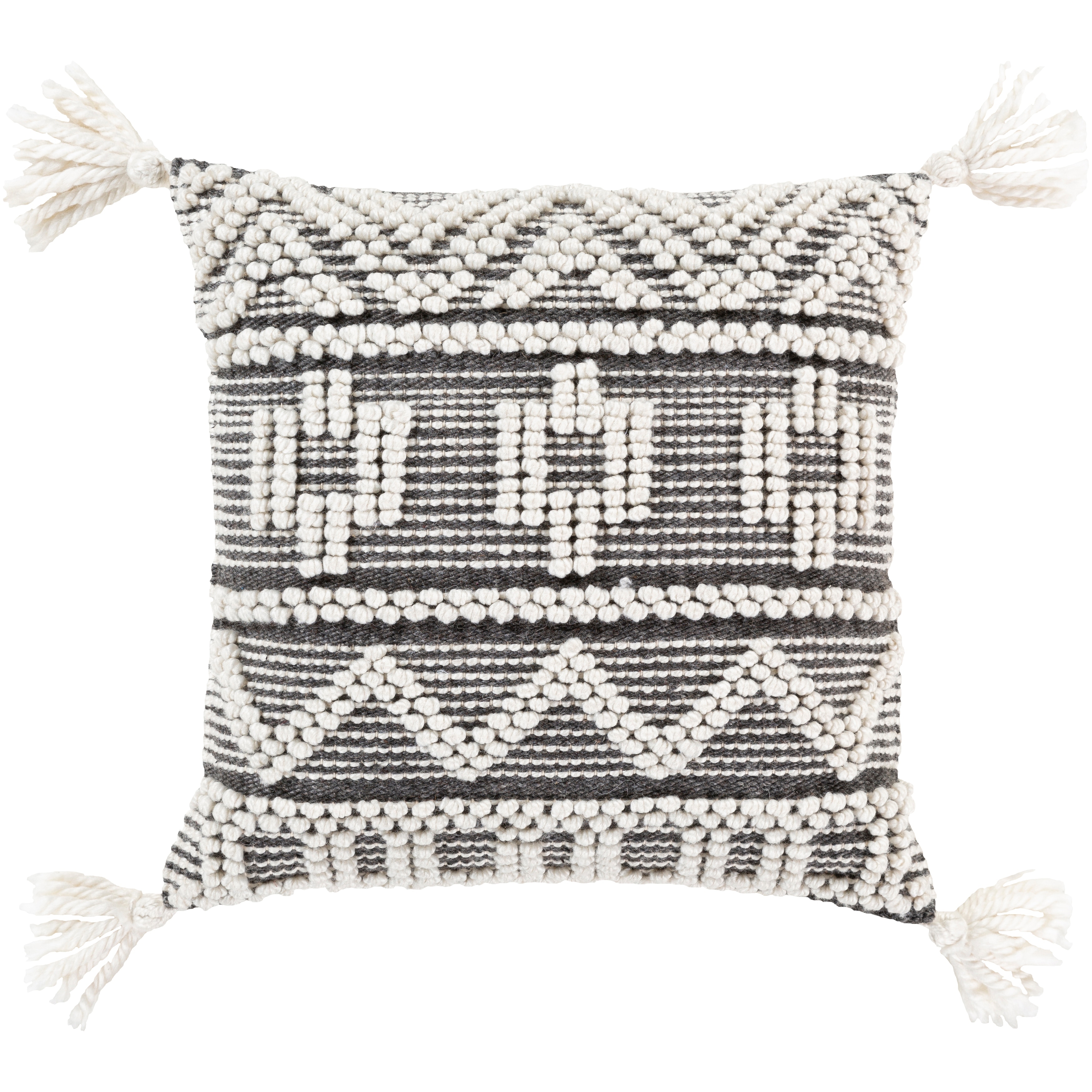 The Curated Nomad Taber Boho Tassels Wool 18-inch Throw Pillow Cover