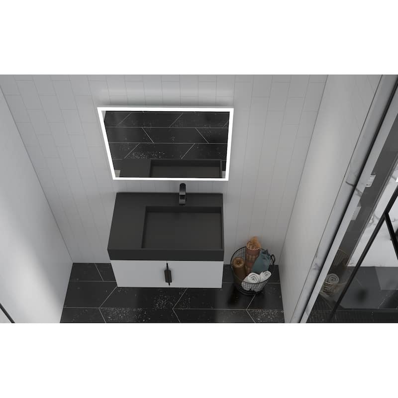 Amazon 30" Wall Mounted Bathroom Right Basin Vanity Set w/ Black Top