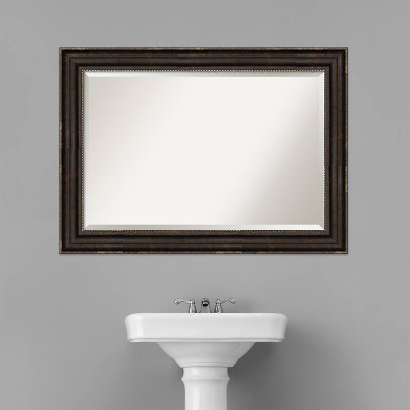 Beveled Bathroom Wall Mirror - Stately Bronze Frame - Stately Bronze