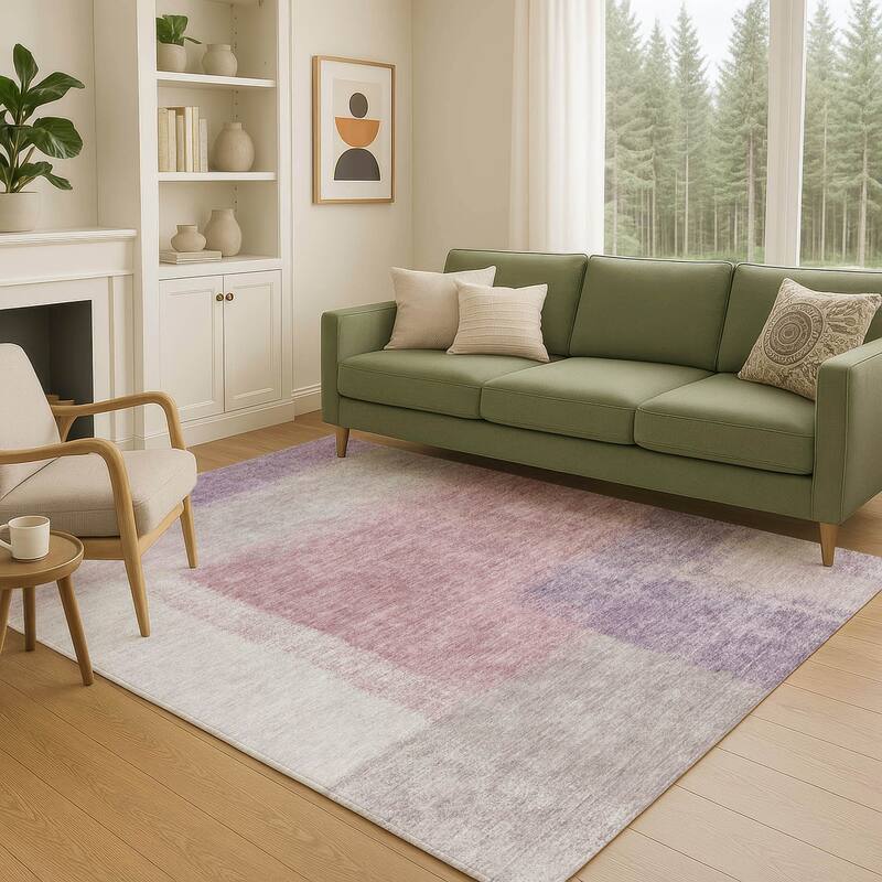 Machine Washable Indoor/ Outdoor Solid Contemporary Chantille Rug