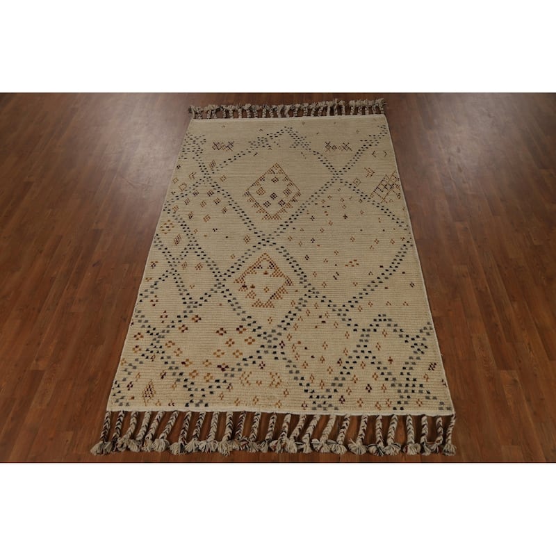Moroccan Oriental Area Rug Hand-Knotted Wool Carpet - 5'1" x 8'0"