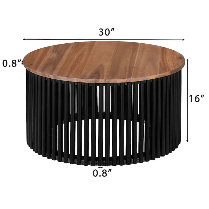 2-Piece Acacia Wood Coffee Table and Side Table Set, Round Tables with Solid Wood Base,End tables,Rustic Living Room Furniture