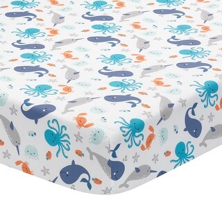 Bedtime Originals Whales Tale White/Blue Ocean/Nautical Baby Fitted Crib Sheet