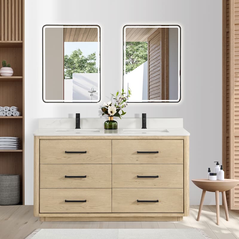 Porto Bath Vanity with White Quartz Stone Top and Mirror