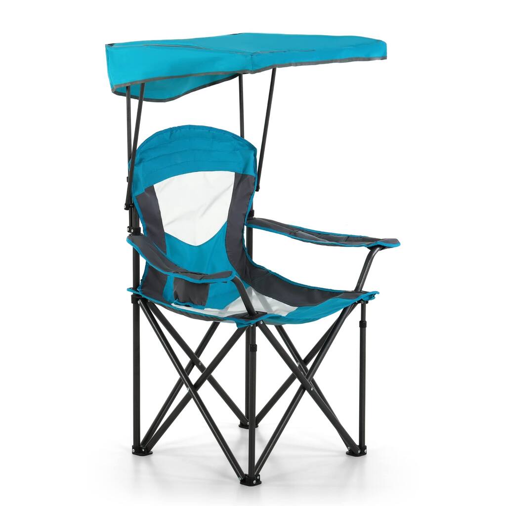 Camp Chair with Shade Canopy Folding Camping Chair with Cup Holder and Carry Bag, Heavy Duty 350 LBS