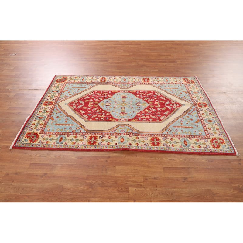 Kazak Oriental Area Rug Handmade Blue Wool Carpet - 4'0"x 5'11"