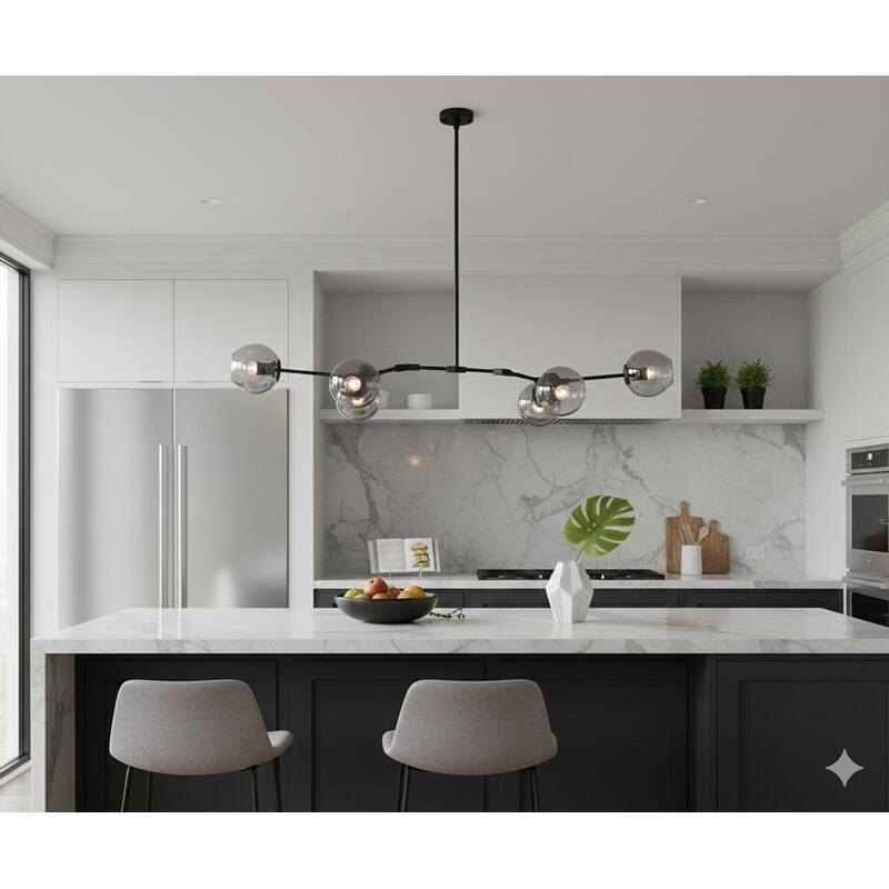 Modern 5 Light Black Iron Pendant With Smoke Glass Shades