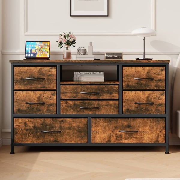 8 Drawers Long Dresser Tv Stand with Power Outlet