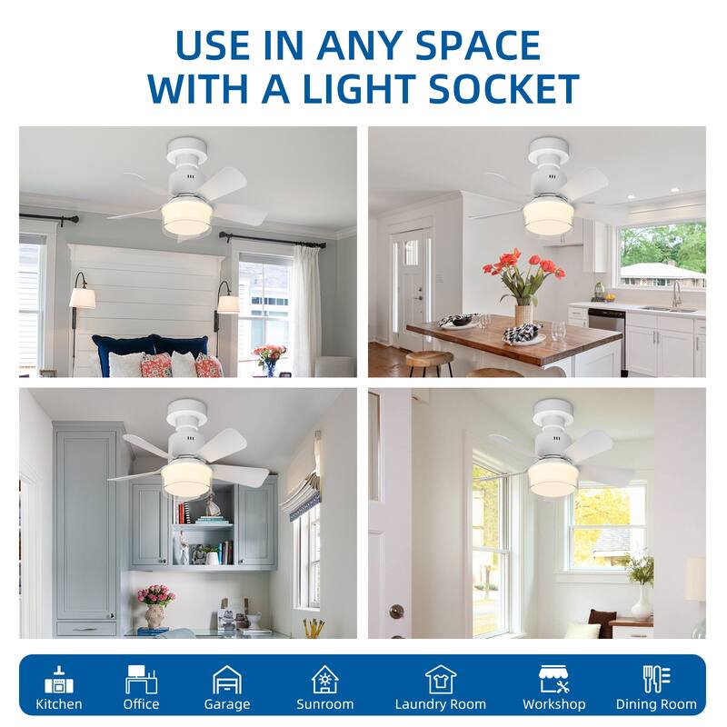17.7 in. Indoor Socket Ceiling Fan Light with Remote, LED Light, 4 Fan Speeds, Dimmable, 3 Color Temperatures