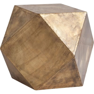 HomeRoots 19" Brass Distressed Brass Square Block End Table - 26' X '18.5' X '26