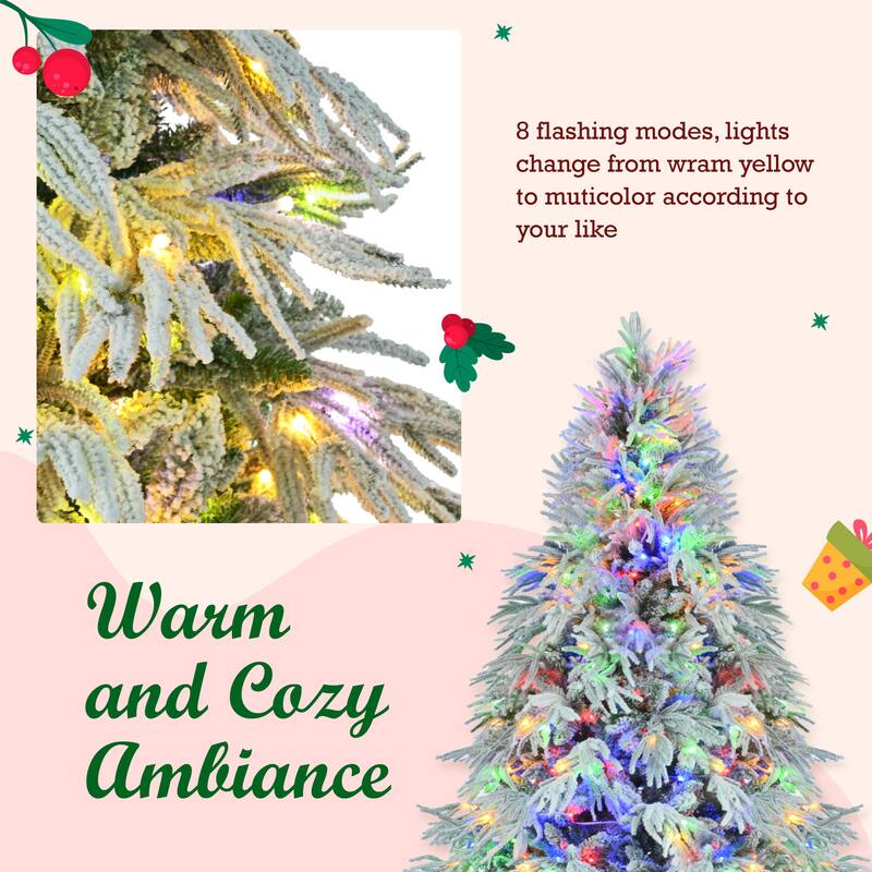 Full 6ft Pre-Lit Snow Flocked Christmas Tree, 300 Multi-Color LED Lights & 790 Branch Tips - Perfect Holiday Decor