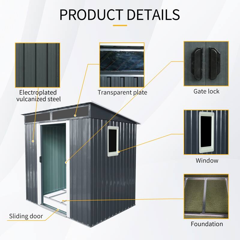 6ft x 5ft Outdoor Metal Storage Shed with Window and Transparent plate for Garden, Lawn