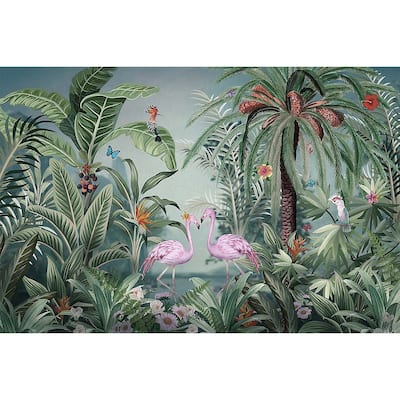 Vibrant Tropical Paradise Wallpaper Mural Flamingos Wildlife