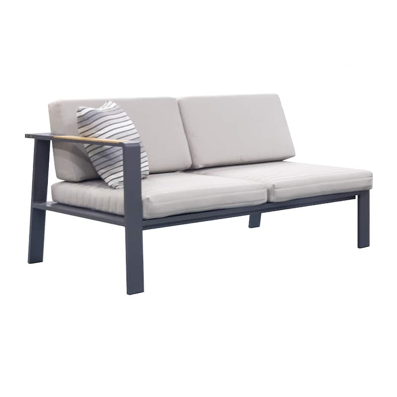 Nofi Mid-Century Teak Wood and Aluminum Outdoor Patio Sectional Set
