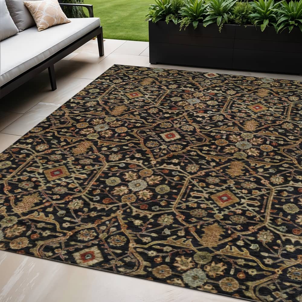 HomeRoots Floral Transitional Rectangle Outdoor Rug
