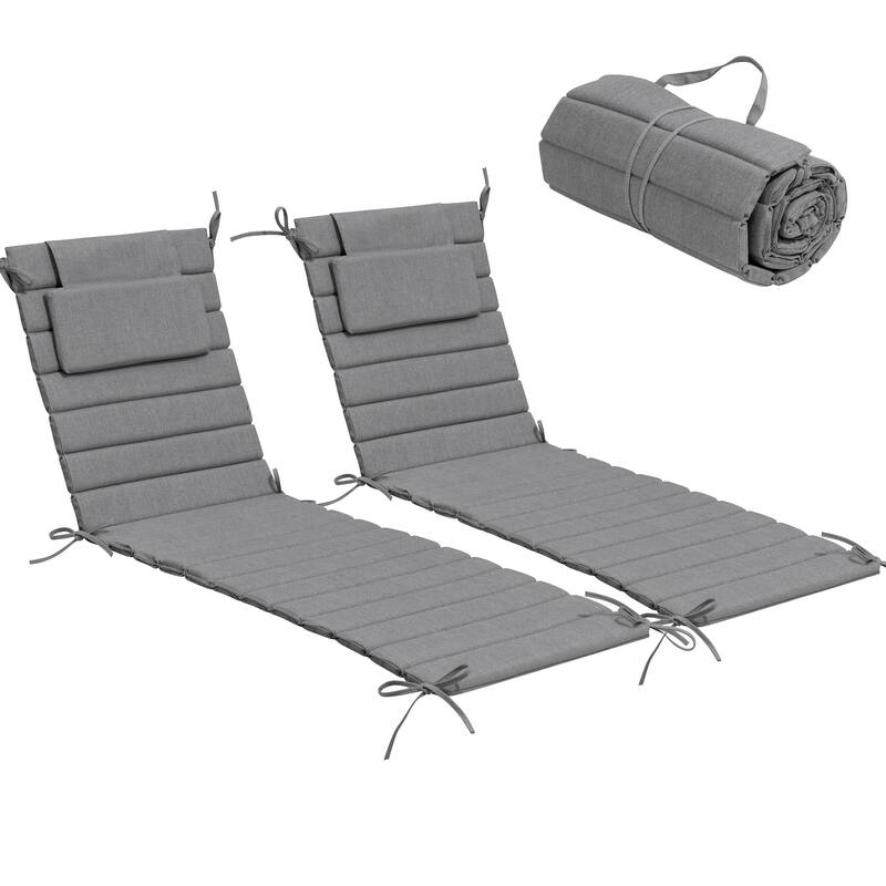 Outdoor Chaise Lounge Cushion Quilted Patio Sun Lounger Pad with Straps
