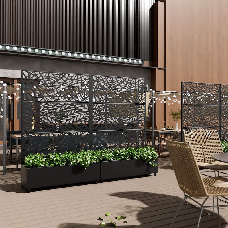 Metal Movable Planter Box with Trellis Privacy Screen Planter Box with Lockable Wheels