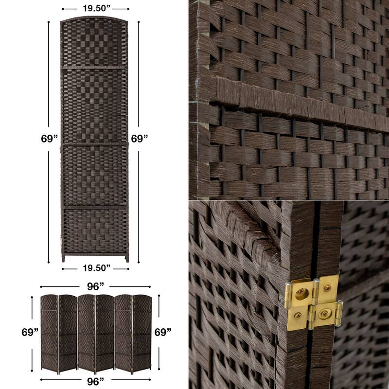 Extra Wide Diamond Weave Fiber Room Divider, 6 Panel Privacy Screen