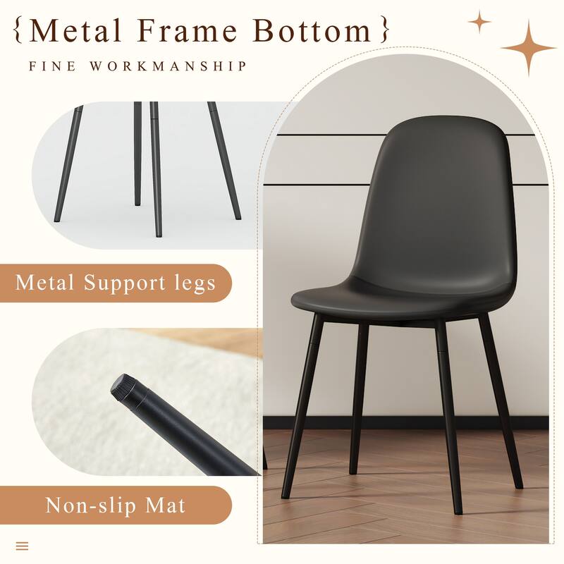 7-Piece Dining Table Set .67 * 35.4 inch black wood grain MDF dining table with 6 Mid-Century Style Upholstered PU Chairs