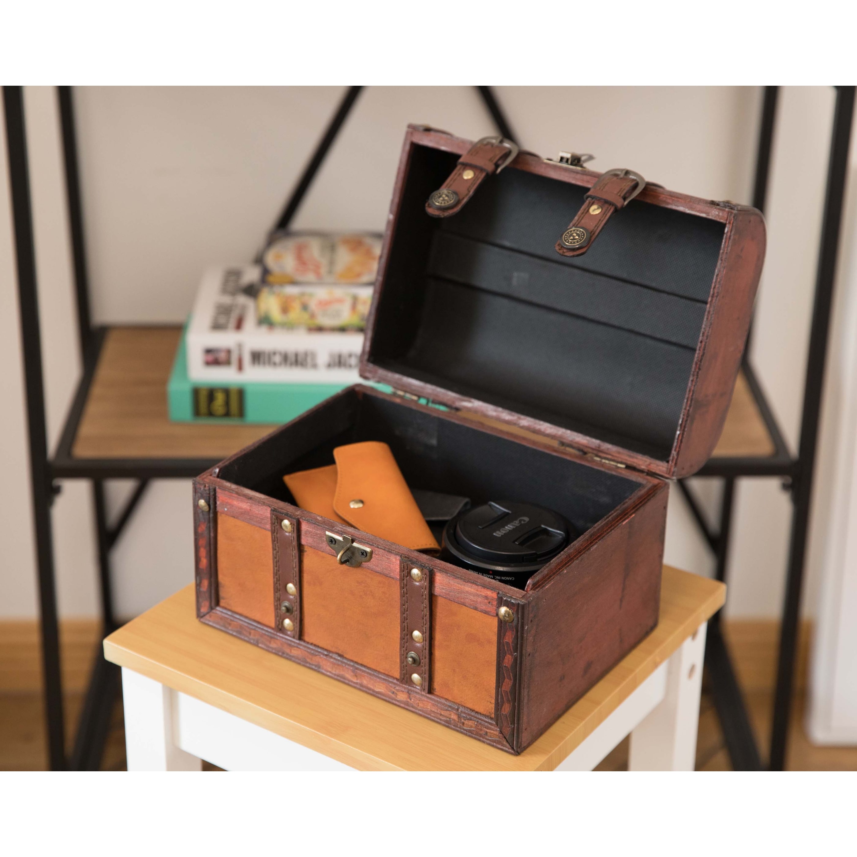 Vintiquewise Decorative Vintage Wood Treasure Box With Handle And Small Padlock A2 14467705