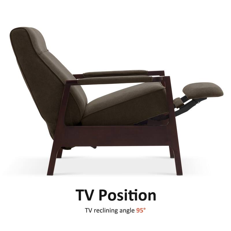 MCombo Fabric Pushback Recliner Chair with Wooden Armrests, Upholstered Single Sofa Accent Chair