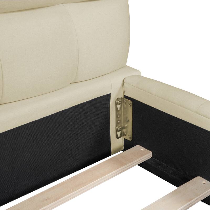 Full Wrapped Bread Pattern Grounded Bed Frame, Linen Upholstered Platform Bed Thick Fabric Low Profile Bed Wood Panel Bed