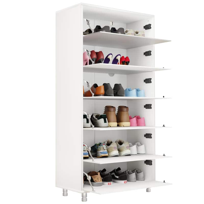 Mirror Shoe Cabinet With 6 Flip Drawers