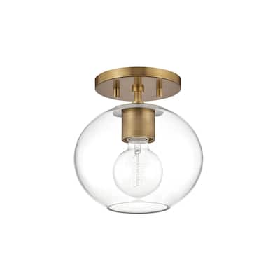 Mitzi by Hudson Valley Margot 1-light Aged Brass Semi Flush, Clear Glass