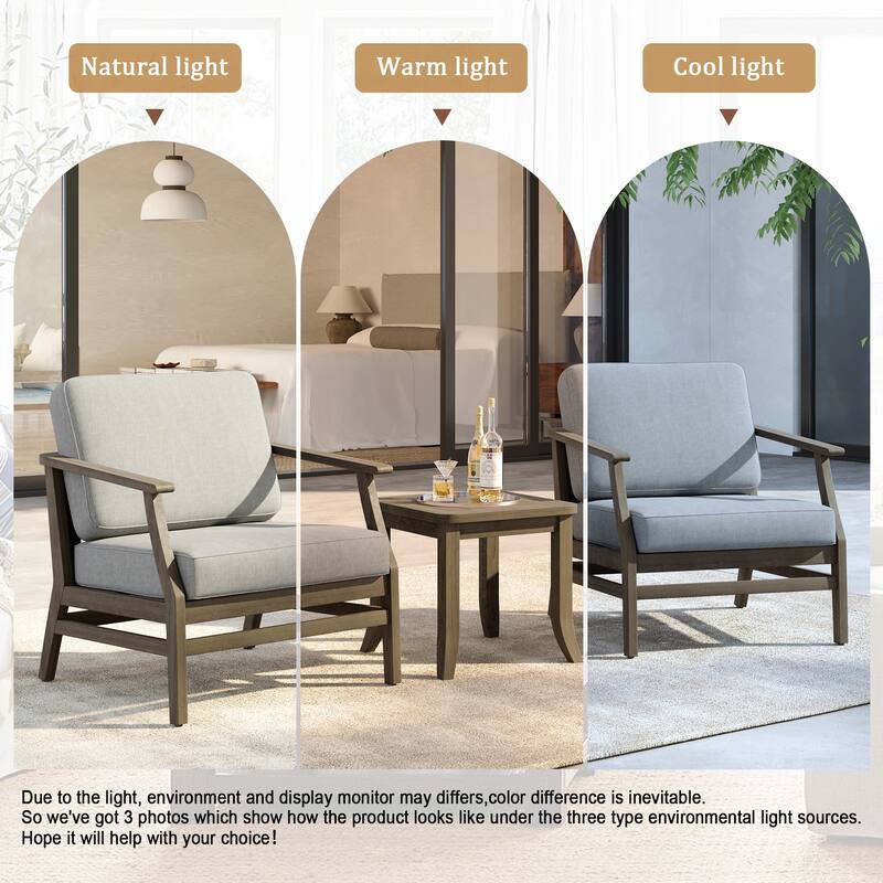 3 Set Outdoor Teak Wood Club Chairs with Side Table