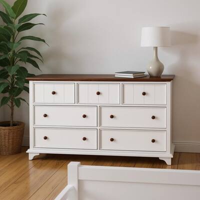 HomeRoots 61" White And Walnut Wood Seven Drawer Captains Dresser