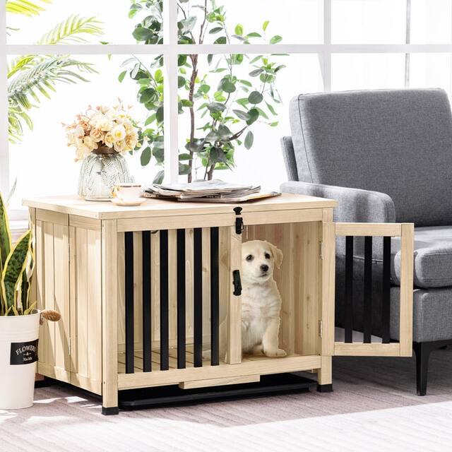 Lovupet Wooden Portable Foldable Pet Crate Indoor Outdoor Dog Kennel Pet Cage with Tray