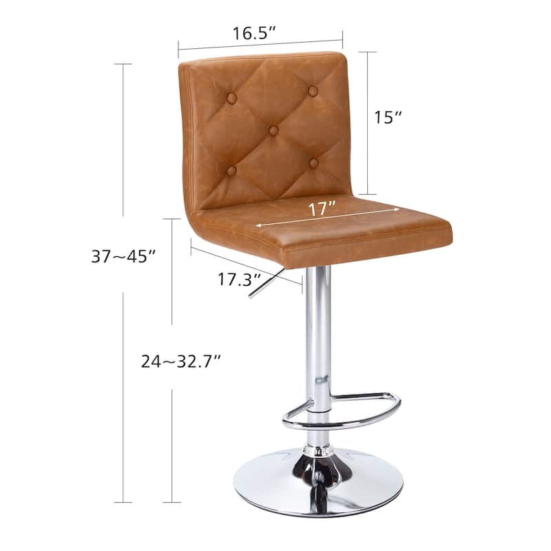 Javlergo 4 Pack 360° Swivel Bar Stools Adjustable PU Leather Stools with Diamond Tufted Back Curved Footrest
