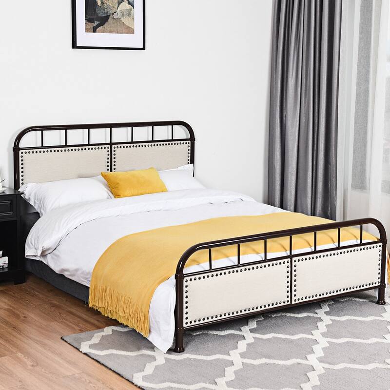 Costway Queen size Metal Bed Frame Platform Bed Upholstered Panel - Queen