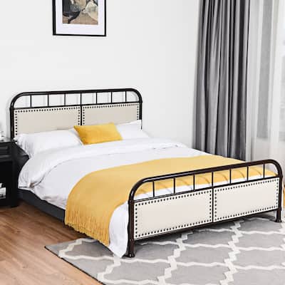 Costway Queen size Metal Bed Frame Platform Bed Upholstered Panel