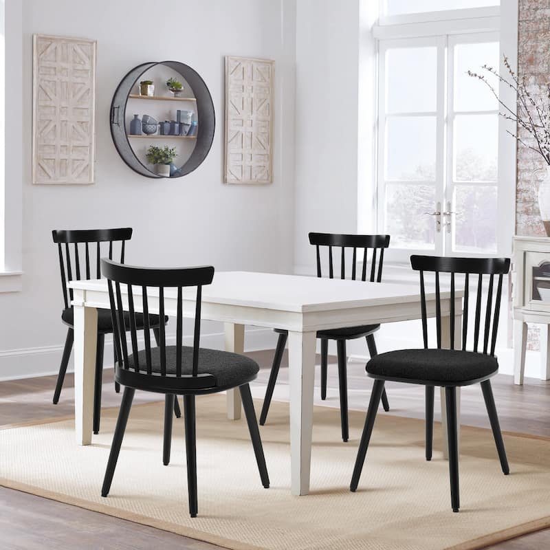Solid Wood Spindle Back Windsor Dining Chairs Set of 2 - 33.3"H x 17.72"W x 19.7"D - Set of 4 - Black+Black Cushion
