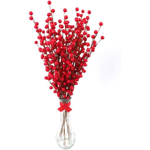 Floral Home 19" Red Holly Berry Stem Picks 12 Branchs 35 Berries
