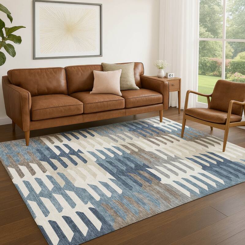 Machine Washable Indoor/ Outdoor Modern Stacks Chantille Rug